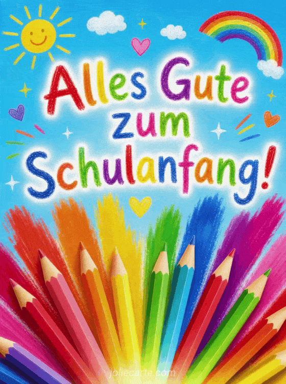 Buntstifte und Schriftzug: Alles Gute zum Schulanfang