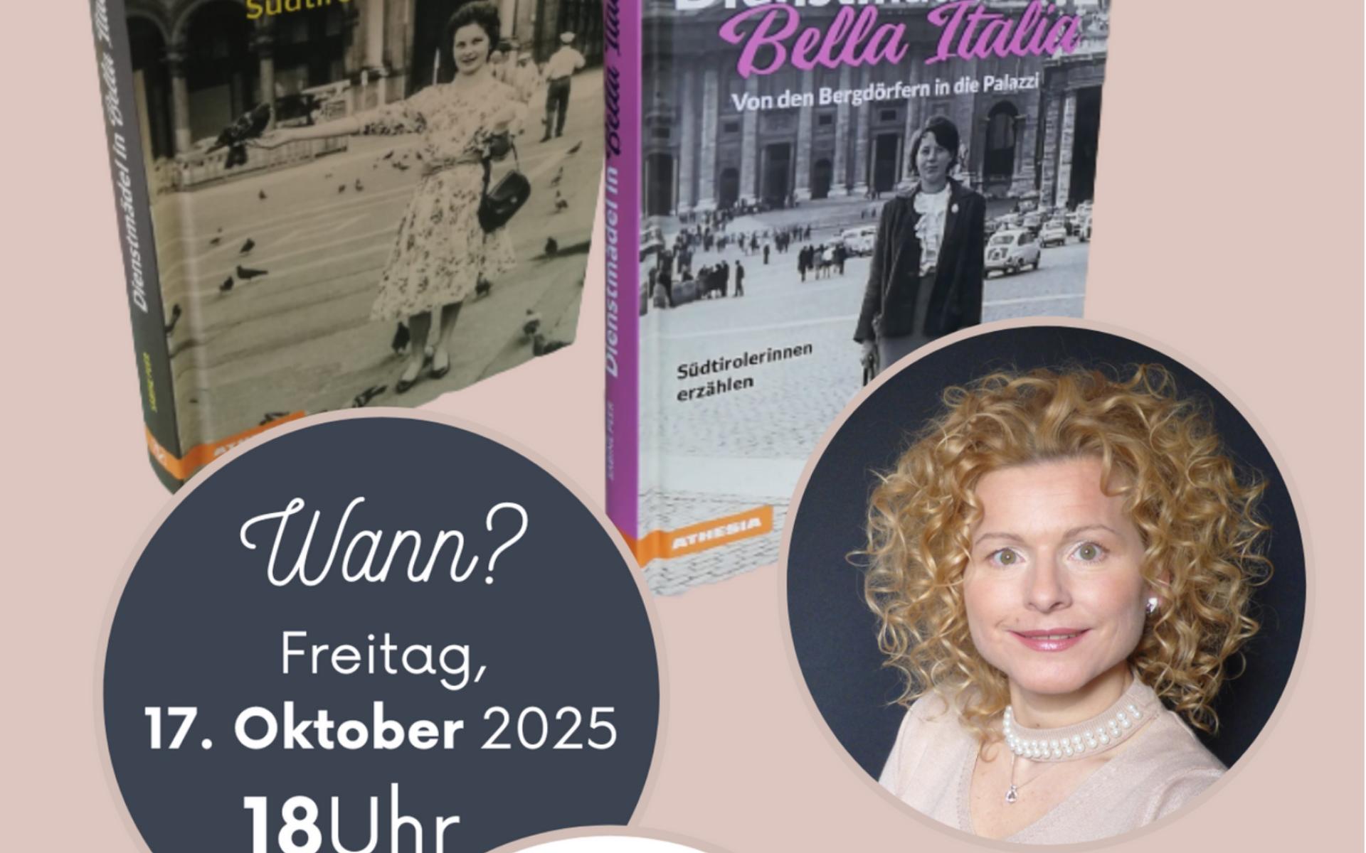 Plakat mit Fotos der Bücher und der Autorin